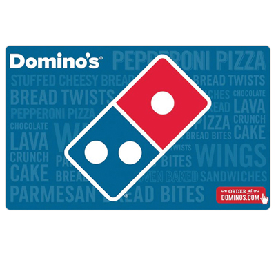 DOMINO'S<sup>&reg;</sup> $10 Gift Card - Domino’s is more than pizza! Try one of three varieties of stuffed cheesy bread, a delicious variety of Domino’s Artisan specialty pizzas, Oven Baked Sandwiches, Parmesan Bread Bites, or Chocolate Lava Crunch Cakes.